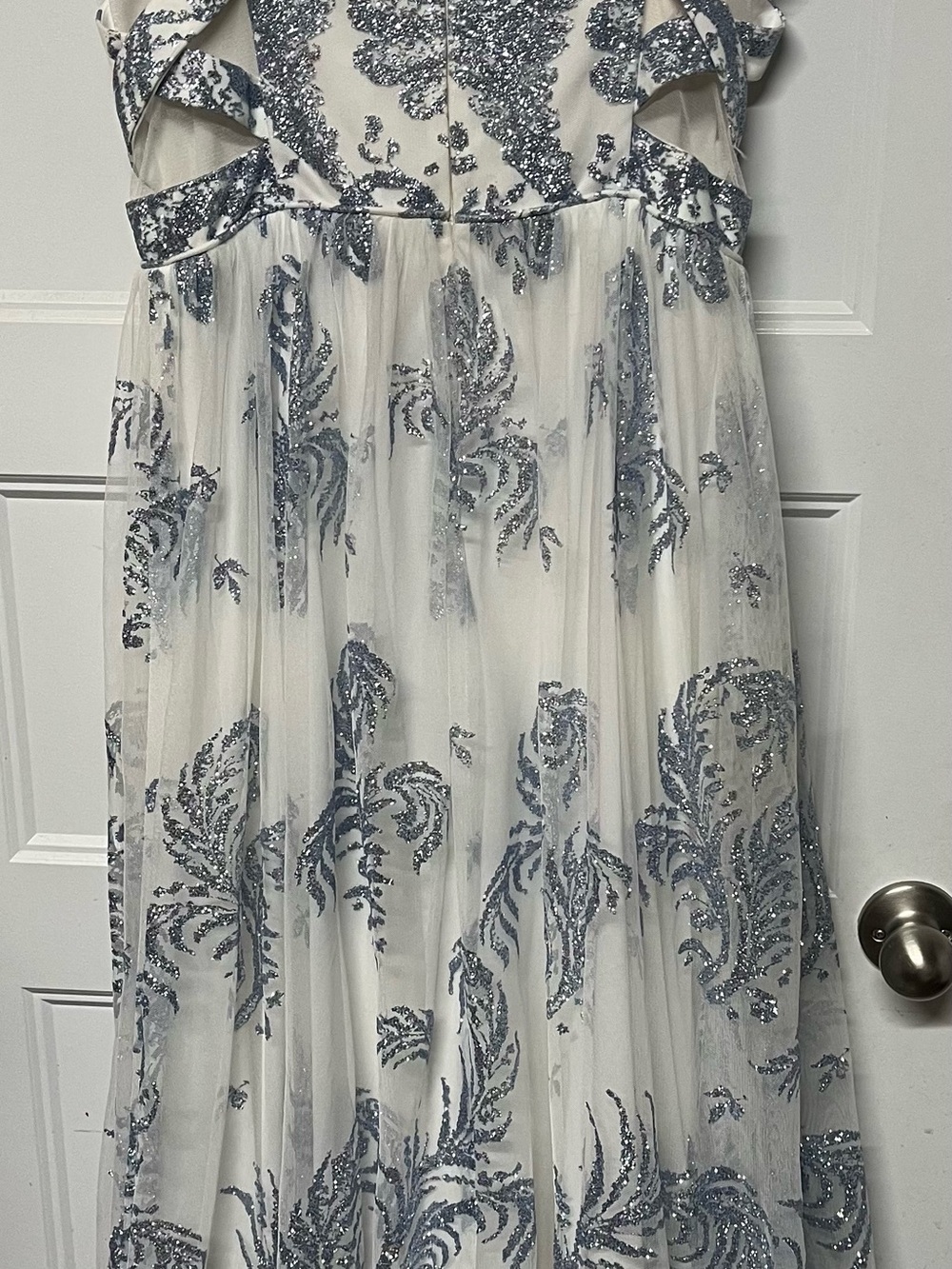 Blondie Nites White Tulle Prom Dress with Silver Sequin Embroidery